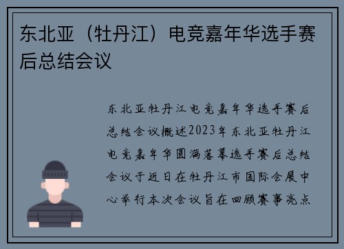 东北亚（牡丹江）电竞嘉年华选手赛后总结会议