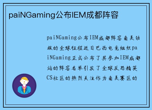 paiNGaming公布IEM成都阵容
