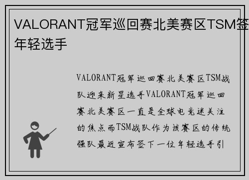 VALORANT冠军巡回赛北美赛区TSM签下年轻选手