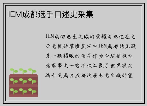 IEM成都选手口述史采集